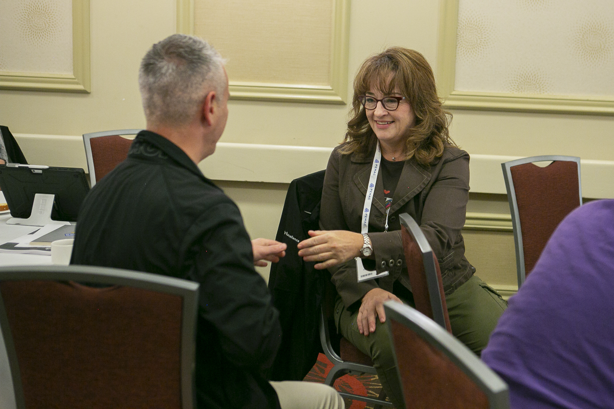 Networking in the main conference hall